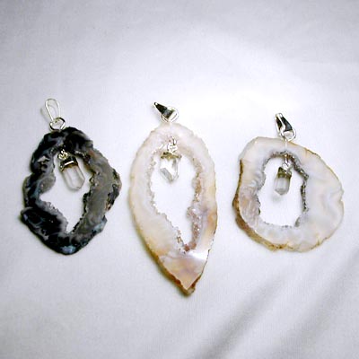 Agate Geode Pendant with Rock Crystal Tip
