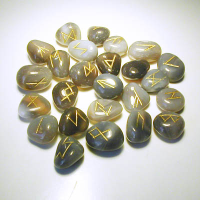 Set di Rune in agata grigia - 25 pezzi