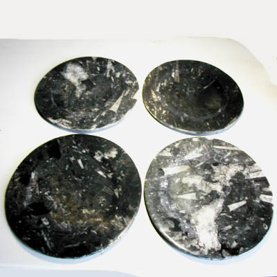 Round Fossil Orthoceras Dish 30 cm